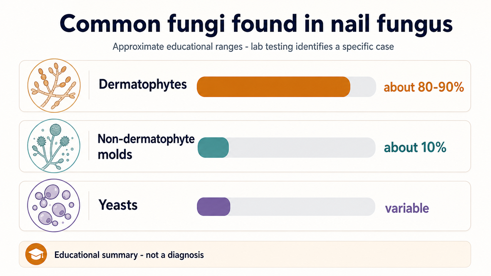 Approximate distribution of common fungi found in onychomycosis